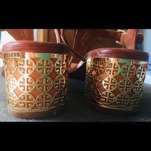 Tory Burch gold Stacked heel